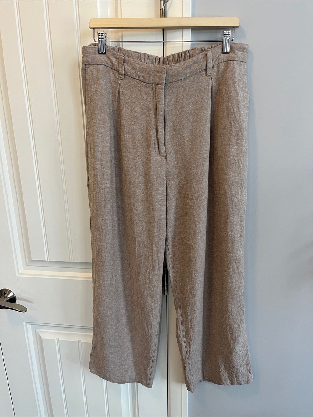 Taupe Linen Blend Pleated Wide Leg Pants Trousers XL